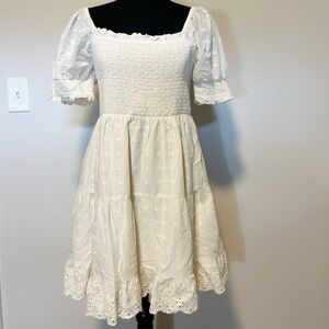American Eagle Shirred Eyelet Lace Dress with Pockets; Size Medium
